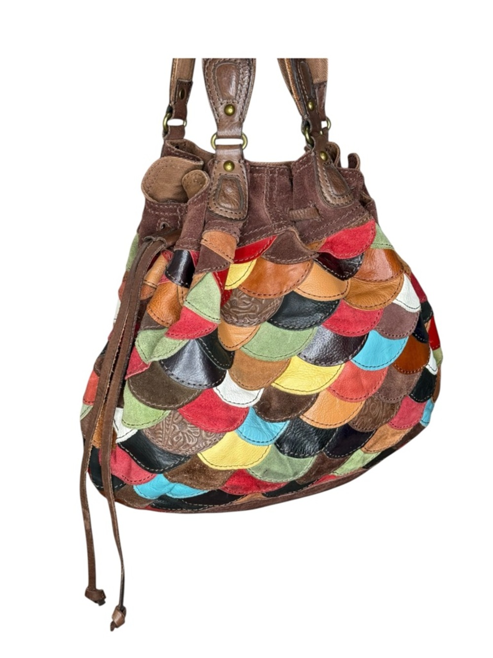 Vintage Y2K: Lucky Brand 𖦹 Patchwork Suede Leather Hobo Bag Handbag 𖦹 Festival - Picture 6 of 16